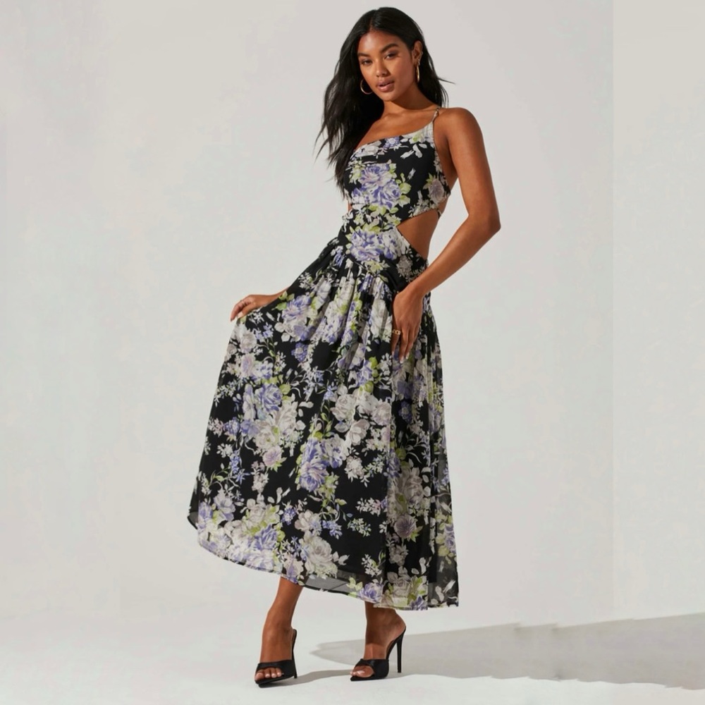 Astr The Label FLORAL SIDE CUT OUT MIDI DRESS